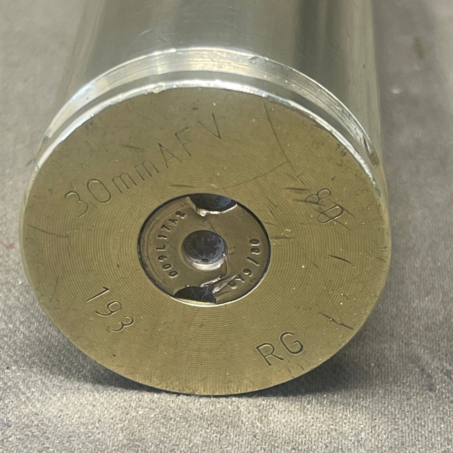 British 30mm AFV CBrass CArtridge Case , cut down to make a Pen Holder