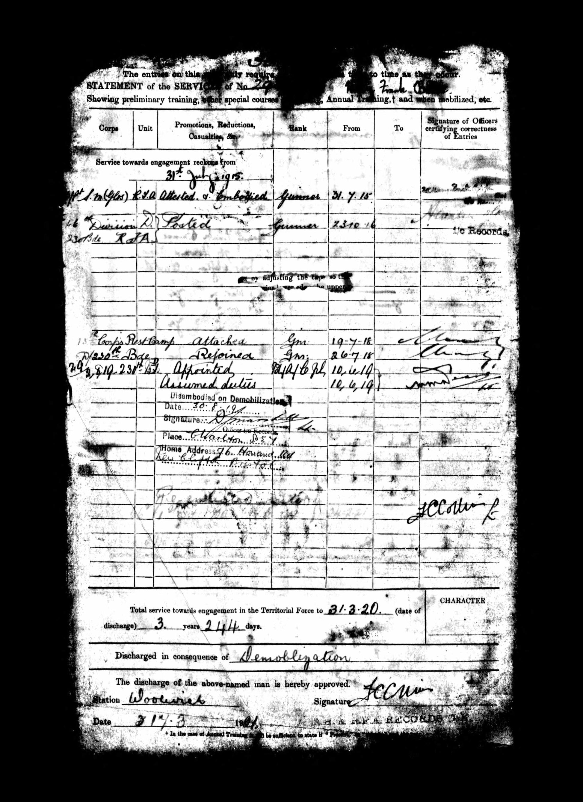 ww1 soldiers service record