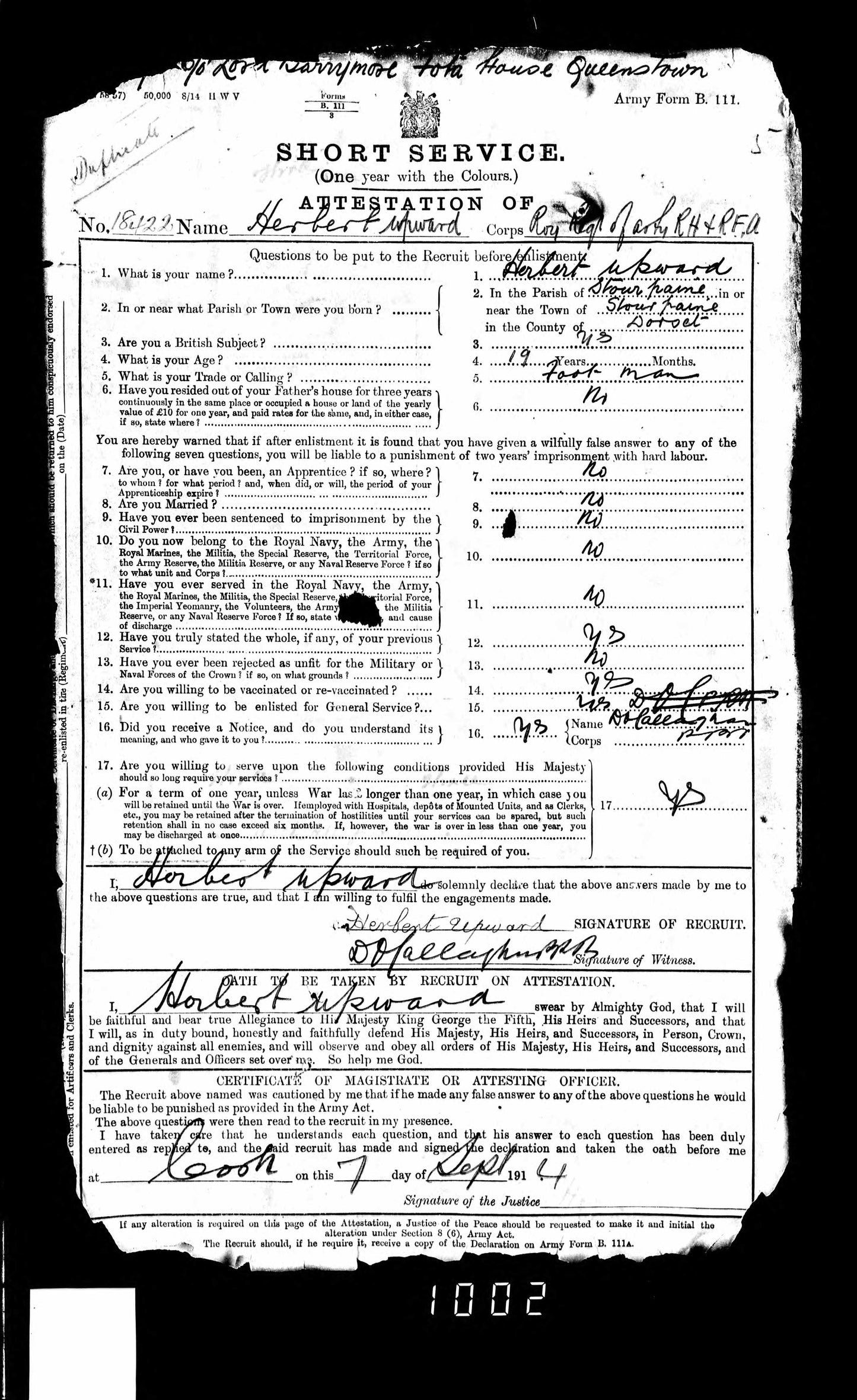 WW1 soldiers service record