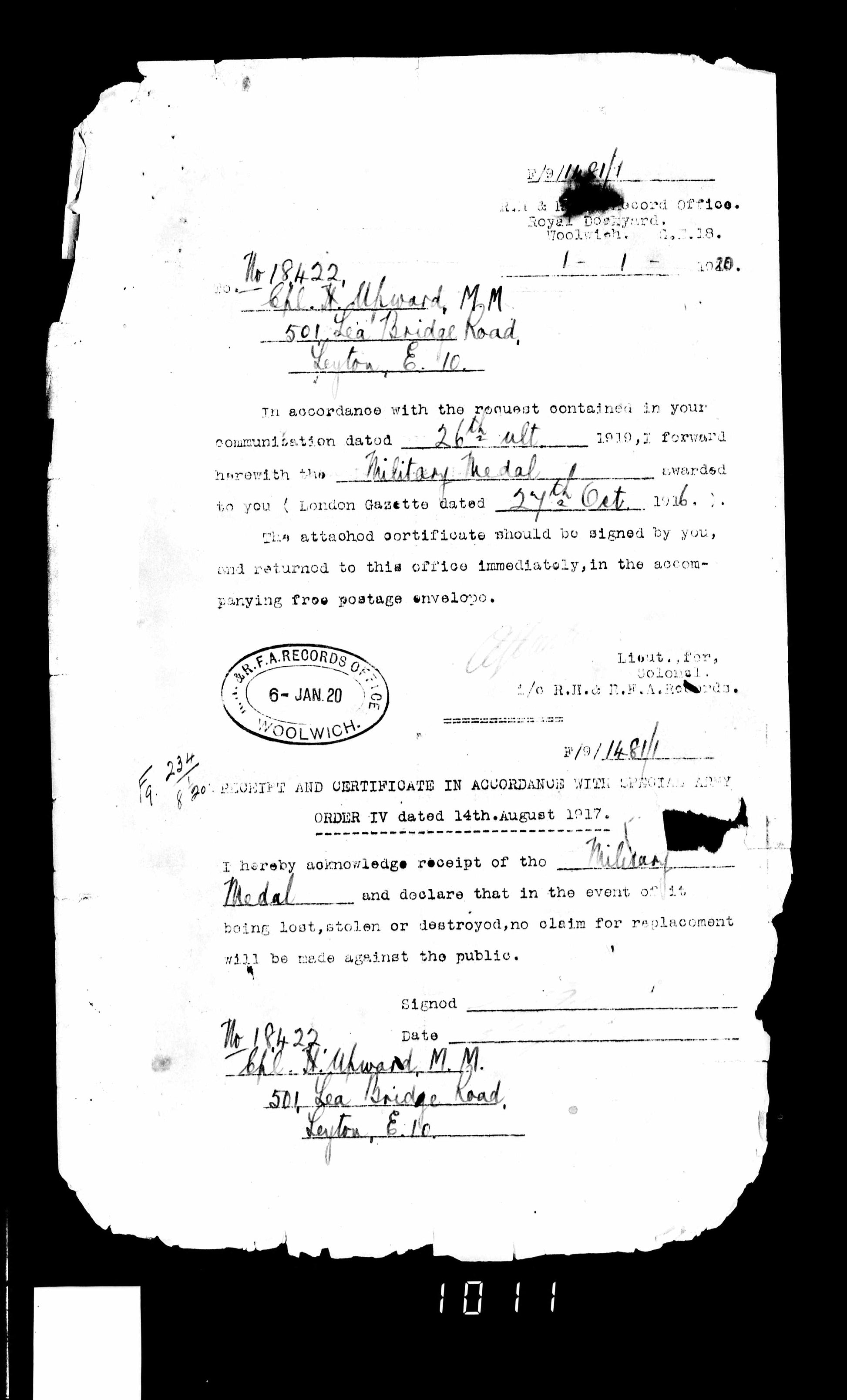 WW1 soldiers service record