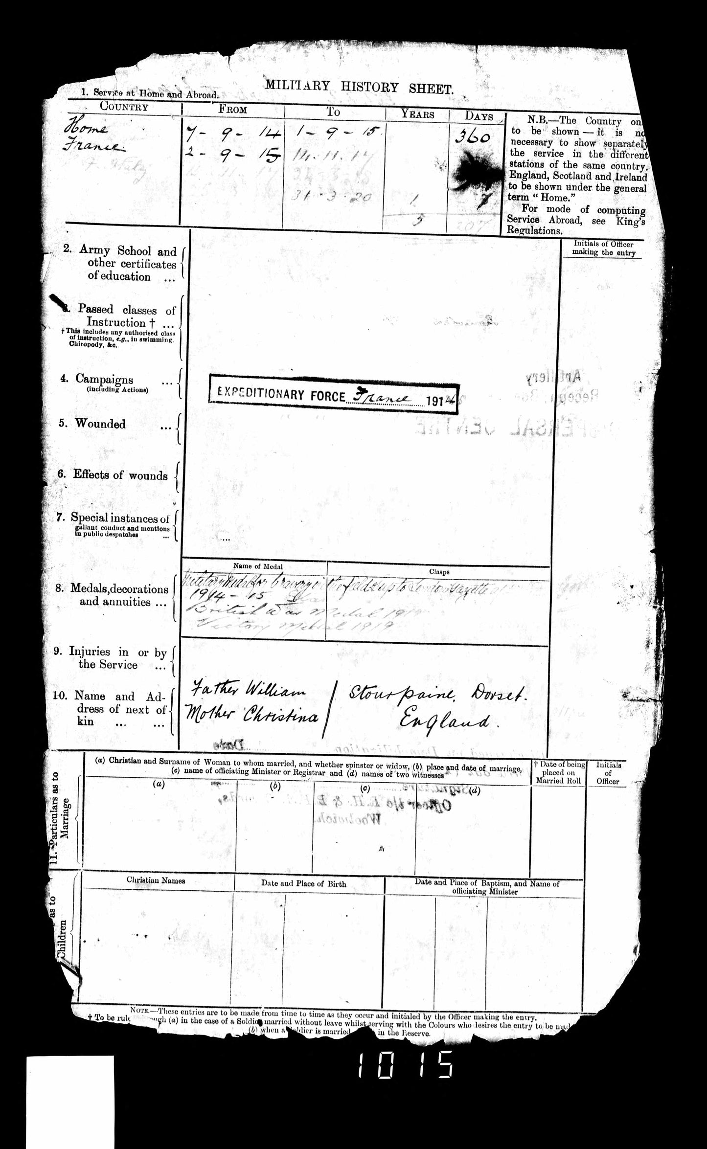 WW1 soldiers service record