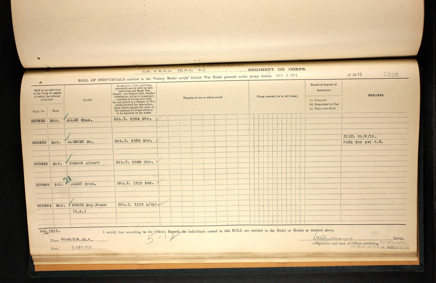 BWM and war medal record