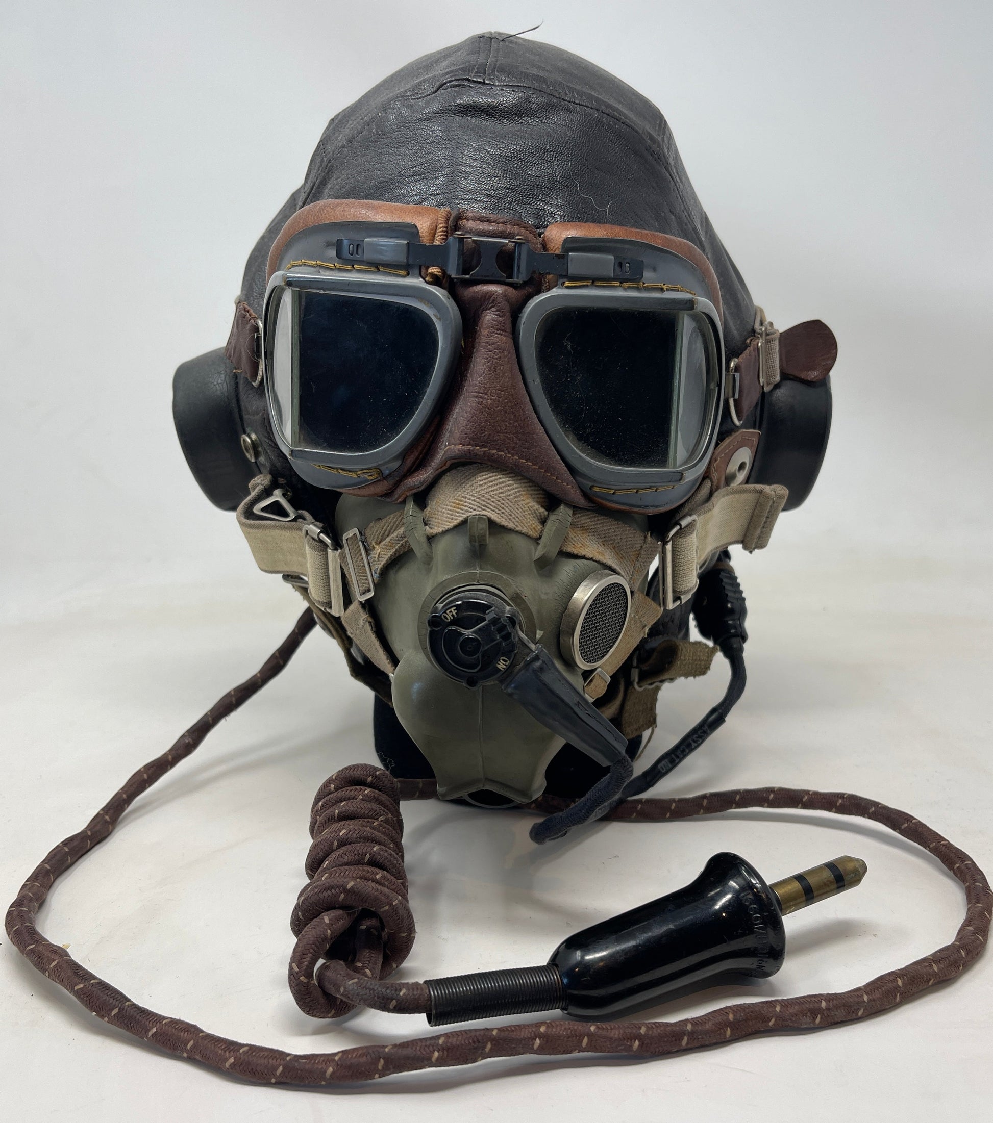 Flying Helmet, Type C (wired), Goggles, Flying, Mk VIII