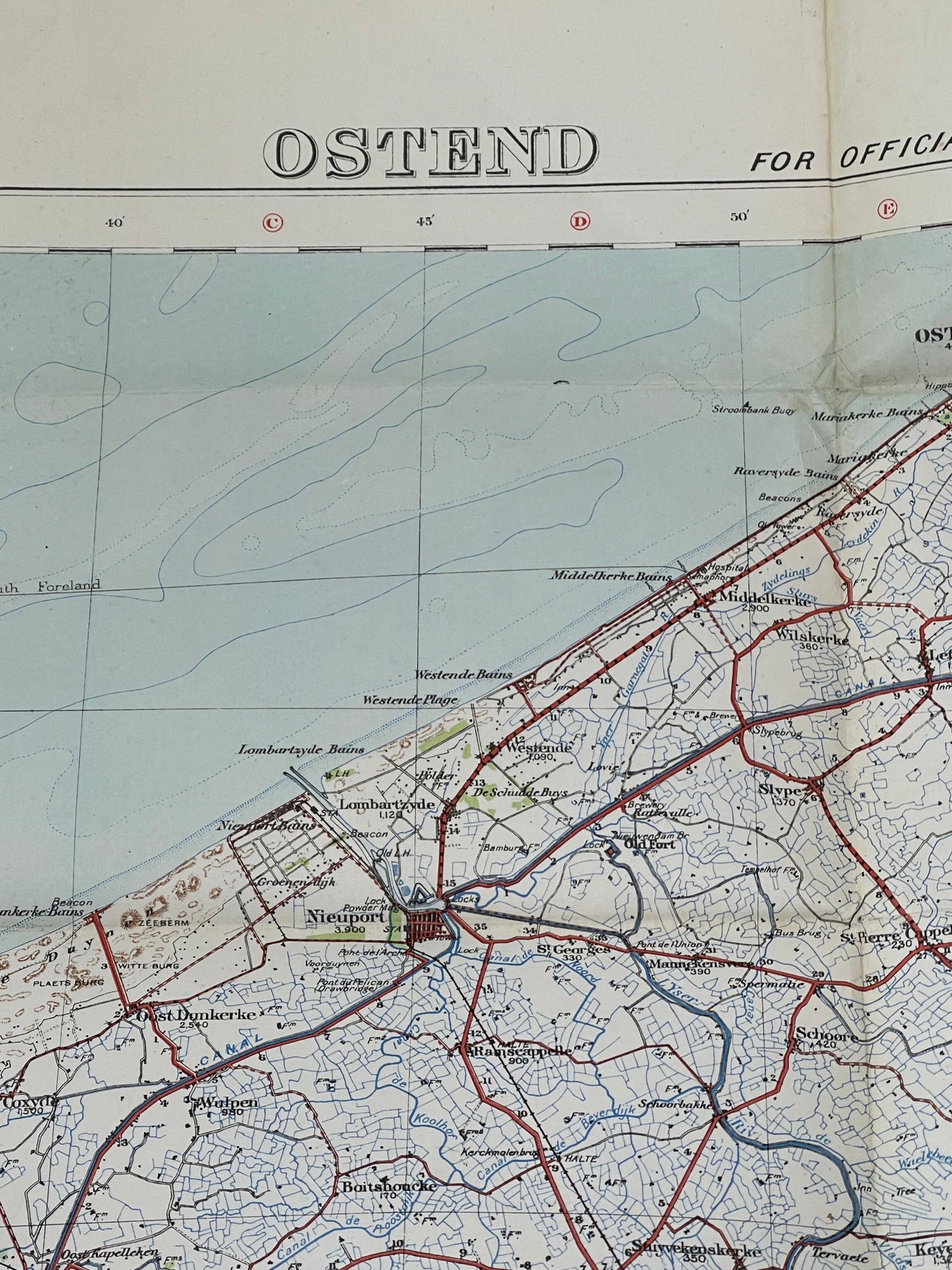 Original WW1 Map Belgium Ostend Scale 1/1000.000 in good condition and available for immediate dispatch