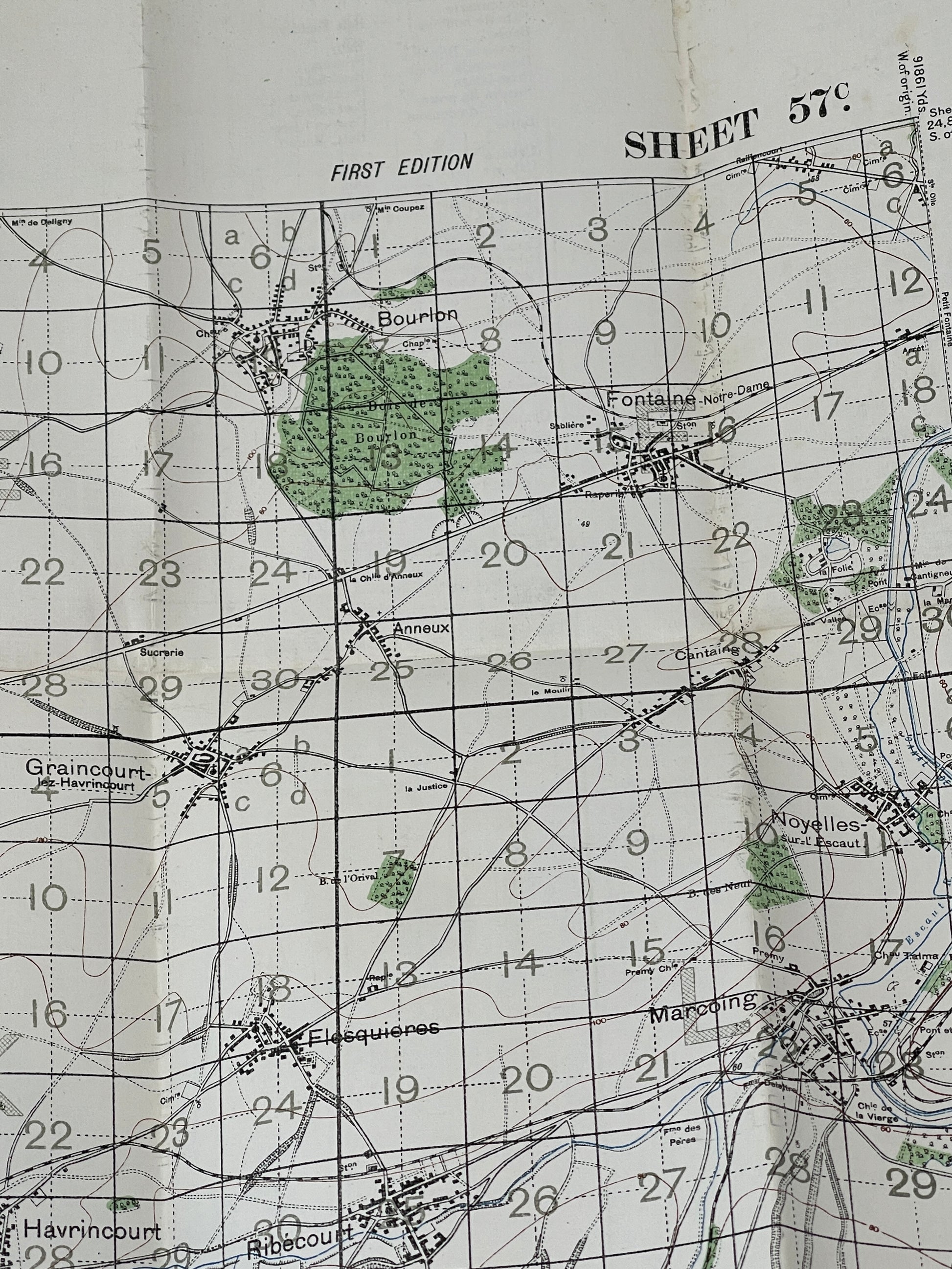 Original WW1 Map France Sheet 57c First Edition 1/40.000 this map is in good condition. Available for immediate dispatch