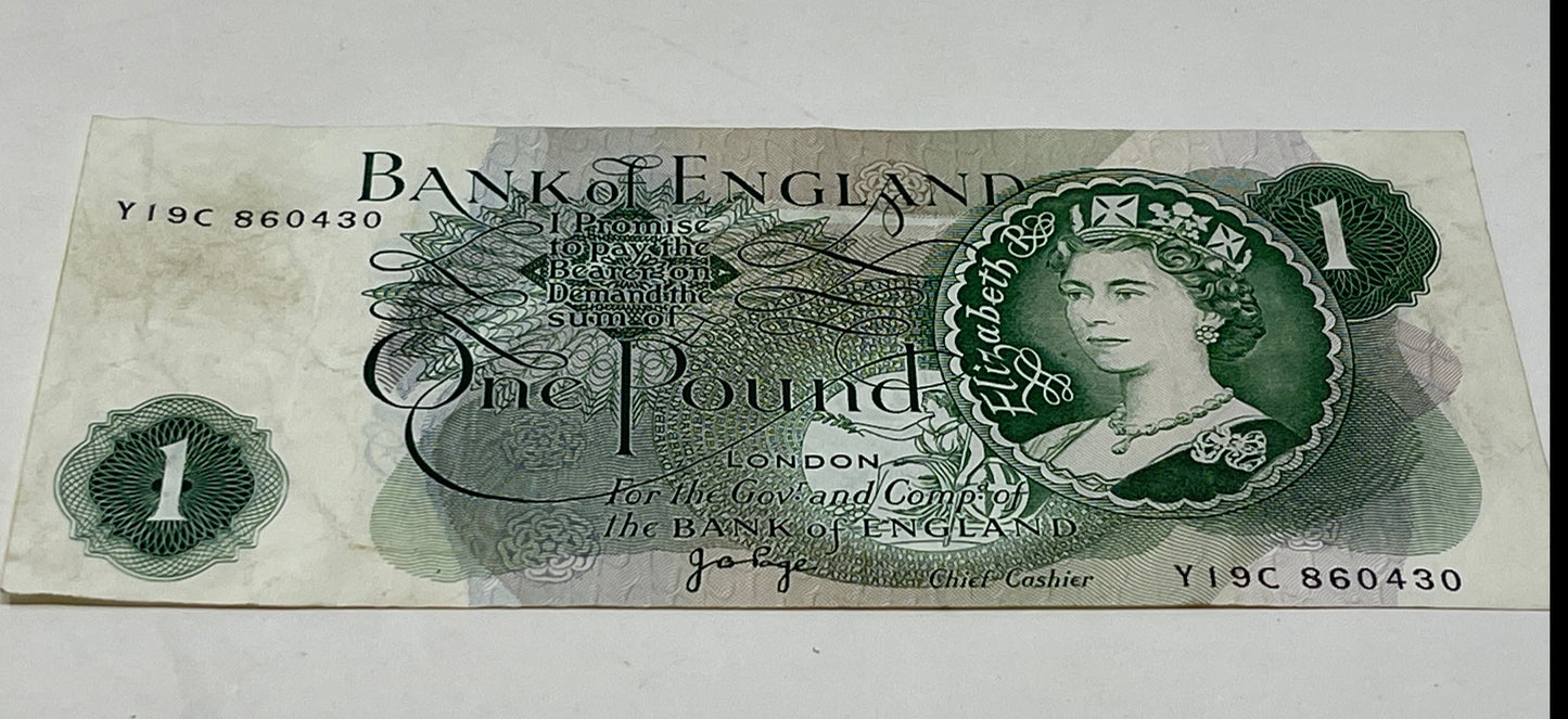 Bank Of England  £1 Banknote - Chief Cashier J B Page