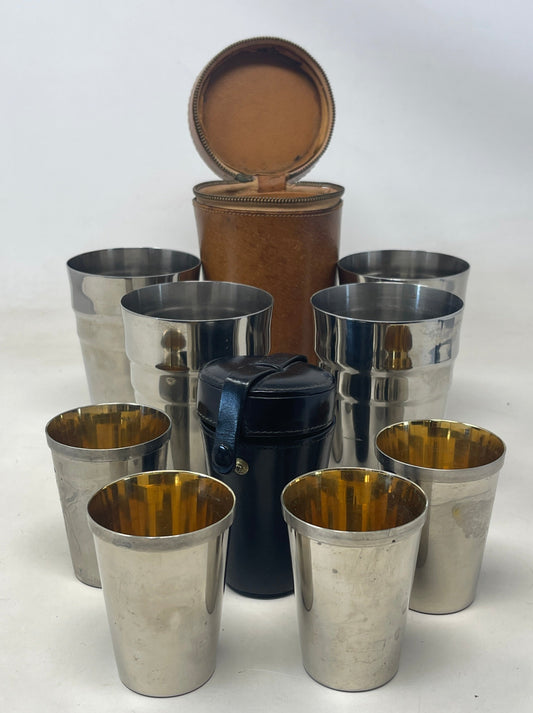 Set of 12 Vintage Stirrup Cups in Leather Case LUCAS